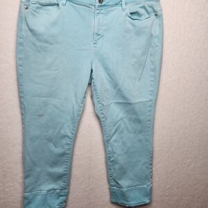 J Jill Stretch Denim Authentic Fit Cropped Cuff Women's Size 12p Light Teal